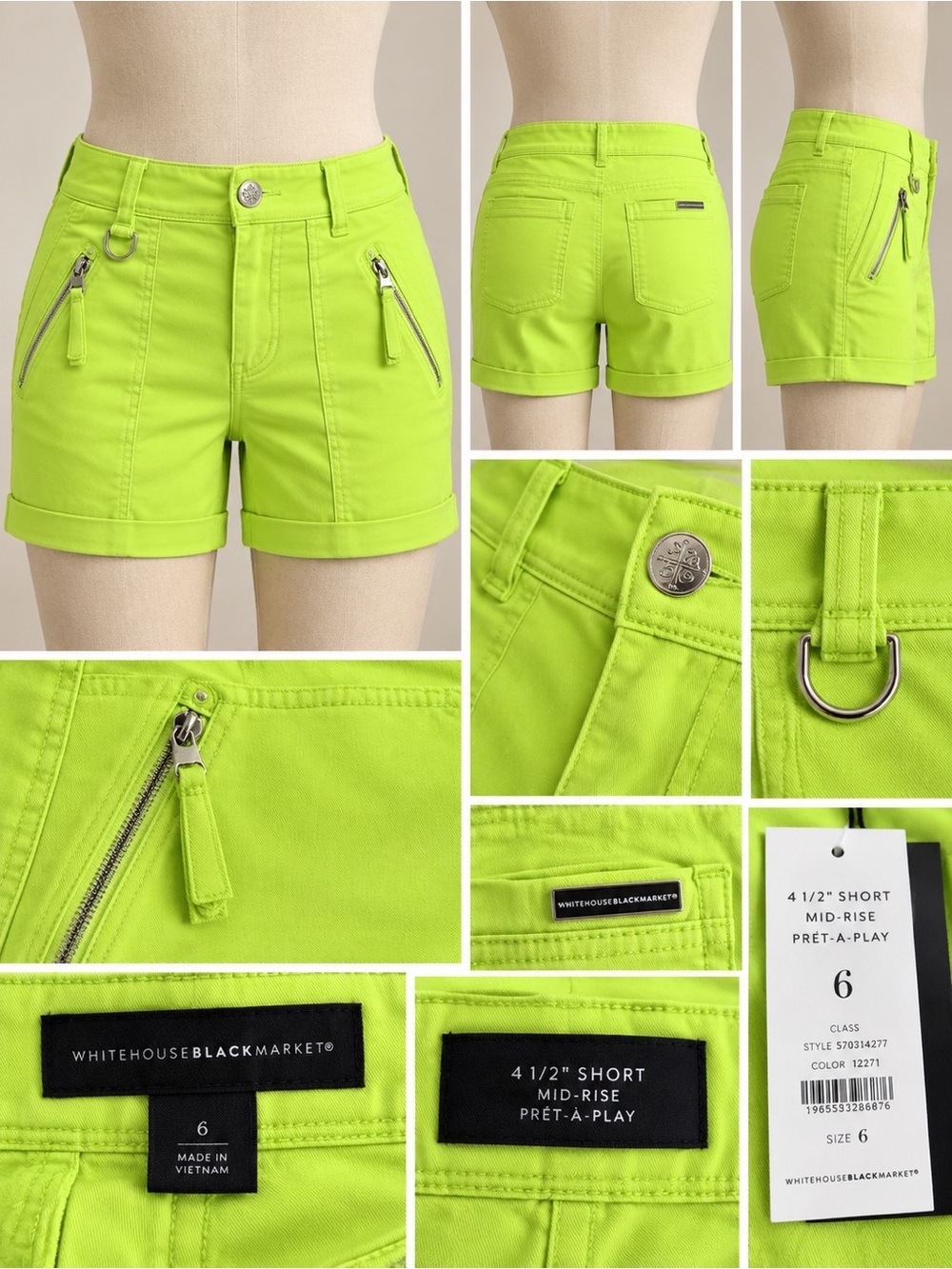 White House Black Market Neon Green Mid-Rise Shorts - Size 6